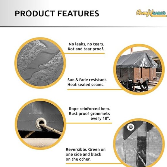 6' x 8' Heavy Duty Silver/Black Waterproof UV Blocking 10 Mil Poly Tarp - Picture 3 of 7